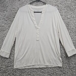 Majestic Filatures Women White 3/4 Sleeve Stretch Top Size 3 (Medium) Minimal‎